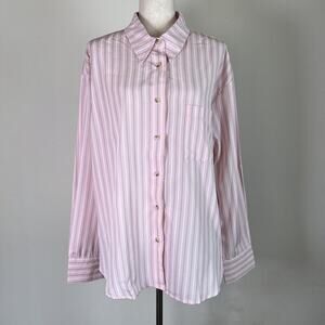 Lulu's Pink Striped Button Up Shirt Women's Large Collared Business Casual NWT